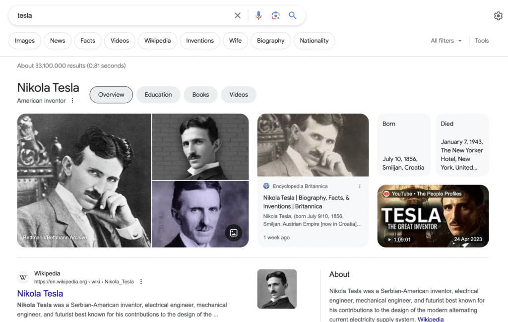 My search results for the keyword Tesla