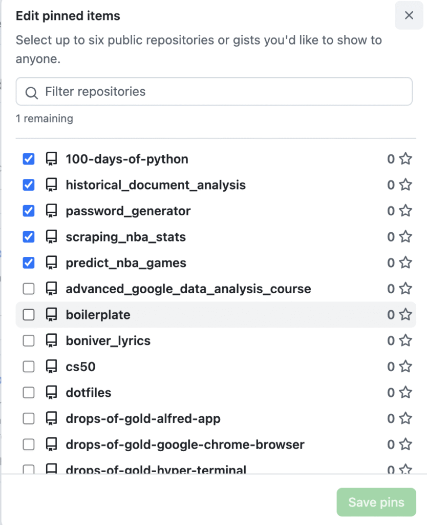 Pin favorite Github repositories